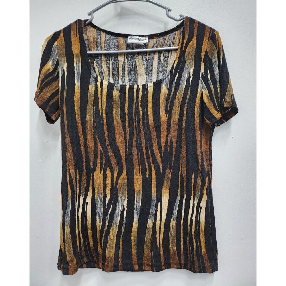 Christine Gerard Womens Top Size Medium Brown Black Animal Print Slinky Knit